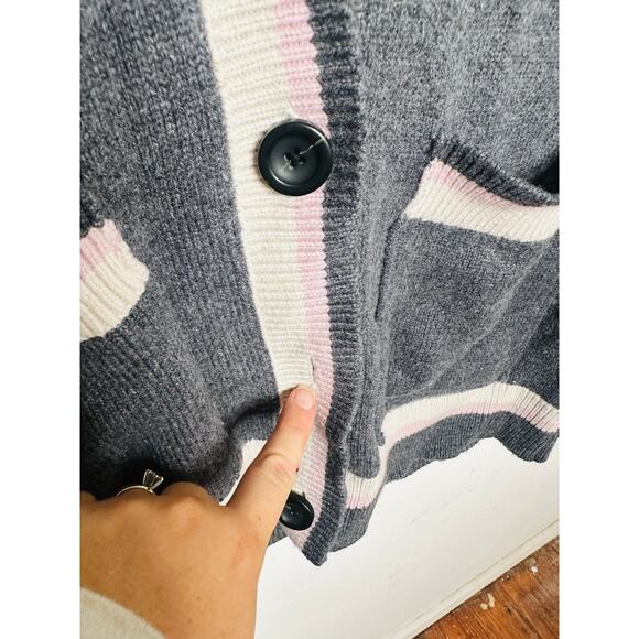 MAJE Gray White Oversized Varsity Letter Style Button Front Cardigan sz 1 Small - Picture 5 of 10